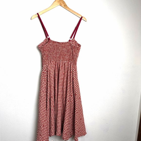 Unique Vintage Red beige Hearts Checkered Midi Dress sundress sz M gingham - Picture 9 of 10